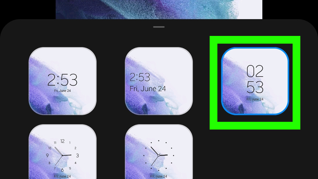 A selection of Android 12 lock screen clock options