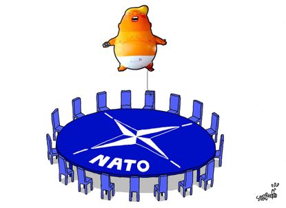 Political Cartoon U.S. Trump NATO summit England visit baby balloon