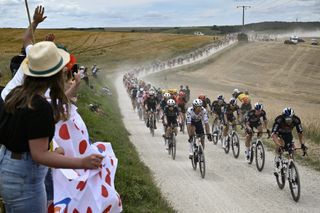 First gravel section on stage nine of the Tour de France 2024.