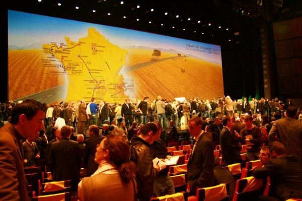 The crowd assembled to see where the 2011 Tour de France will head.