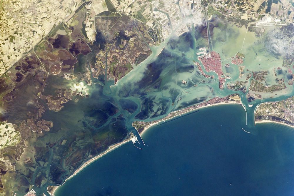 venice and venice lagoon from space