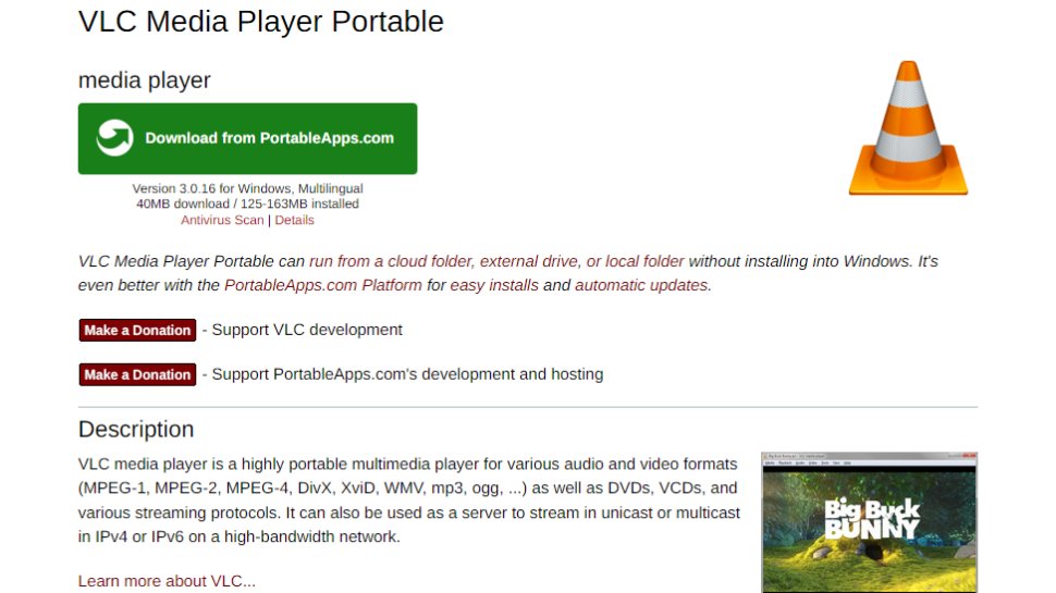 Website screenshot for VLC Media Player Portable