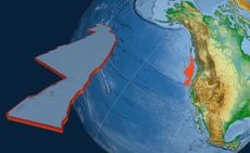 The Juan de Fuca tectonic plate runs along the western coast of the United States.