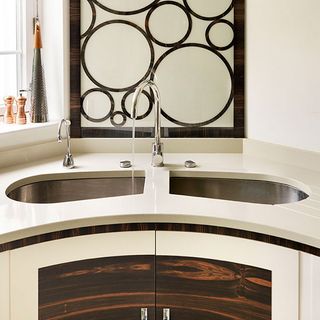 sink area with white cabinet and white wall