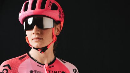 Image shows cyclist wearing POC Propel eyewear