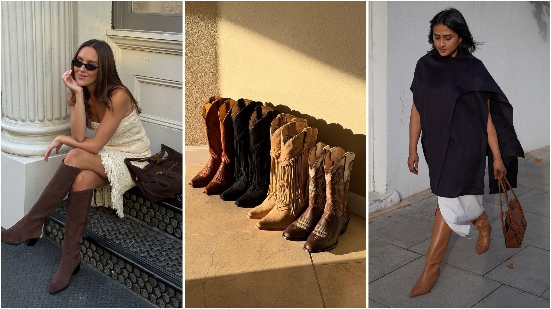 A collage of cowboy boot outfits. 