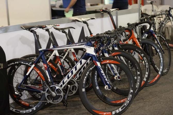 The IAM Cycling Scott bikes await the riders