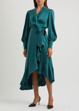 Silk-Satin Midi Wrap Dress