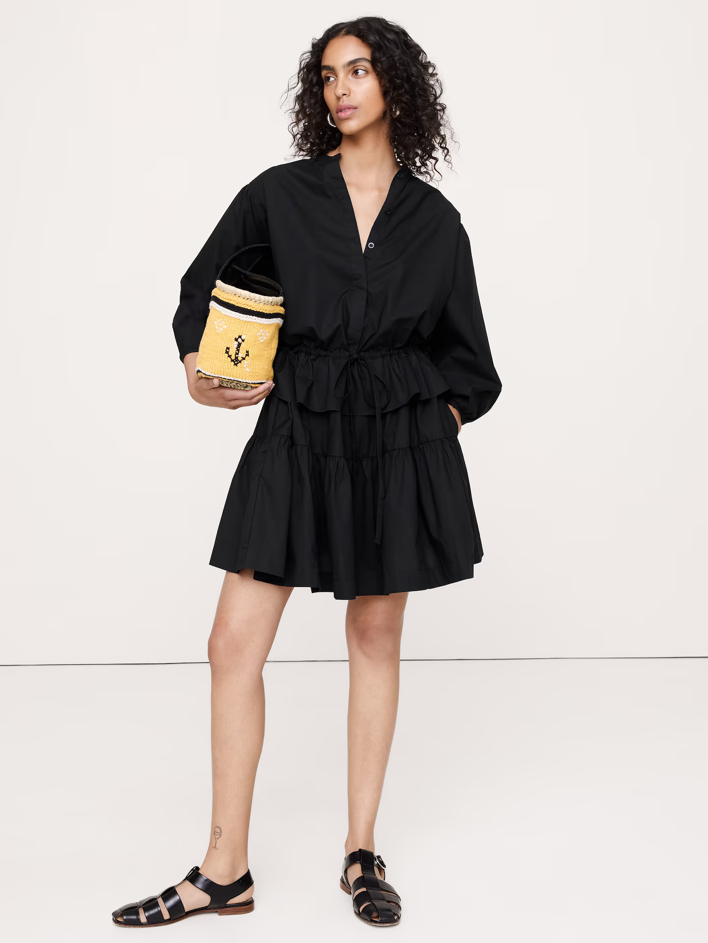 Banana Republic, Cotton Poplin Drawstring-Waist Mini Dress