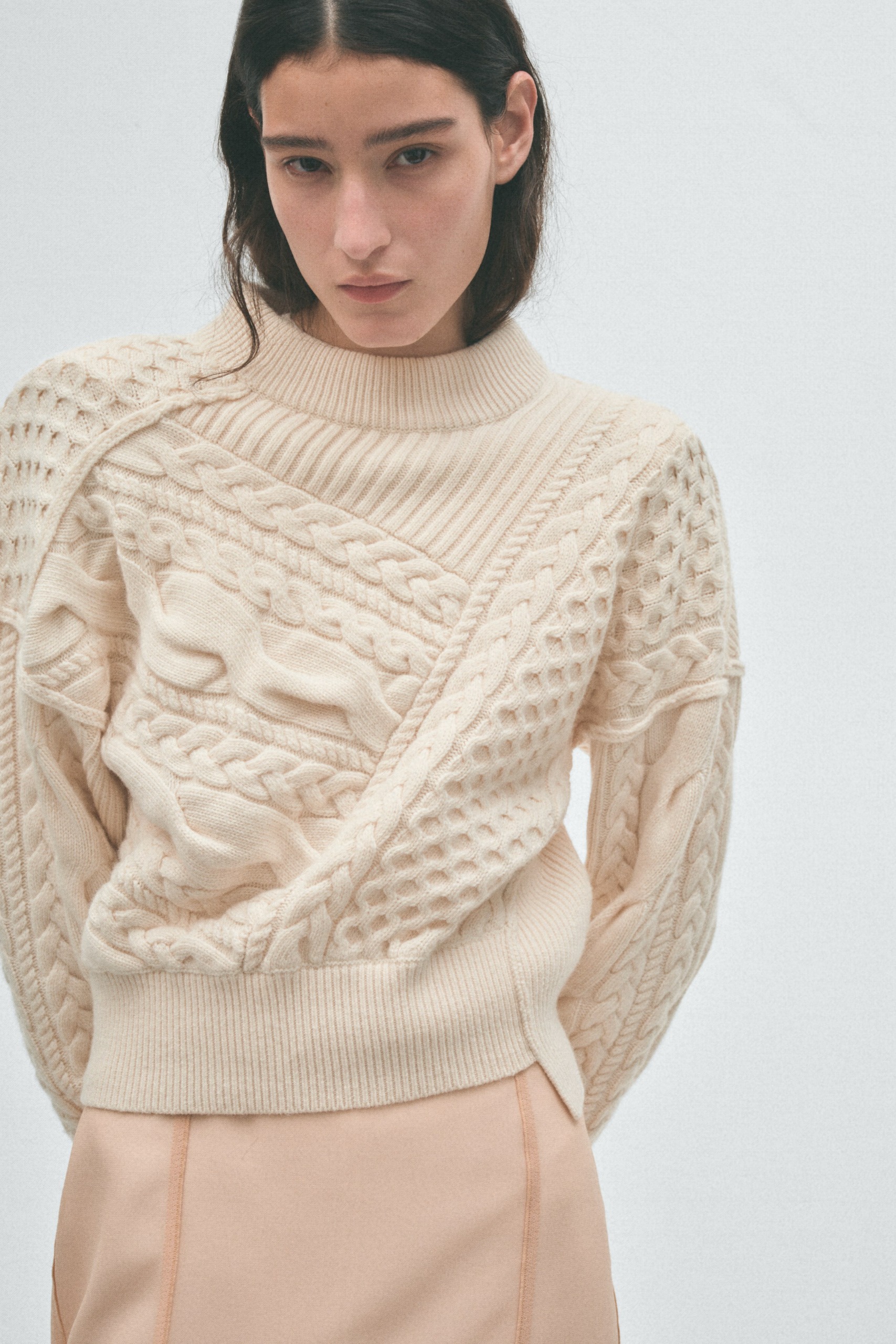 Cable-Knit Shoulder-Pad Jumper