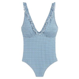 Gingham Print Ruffled Swimsuit