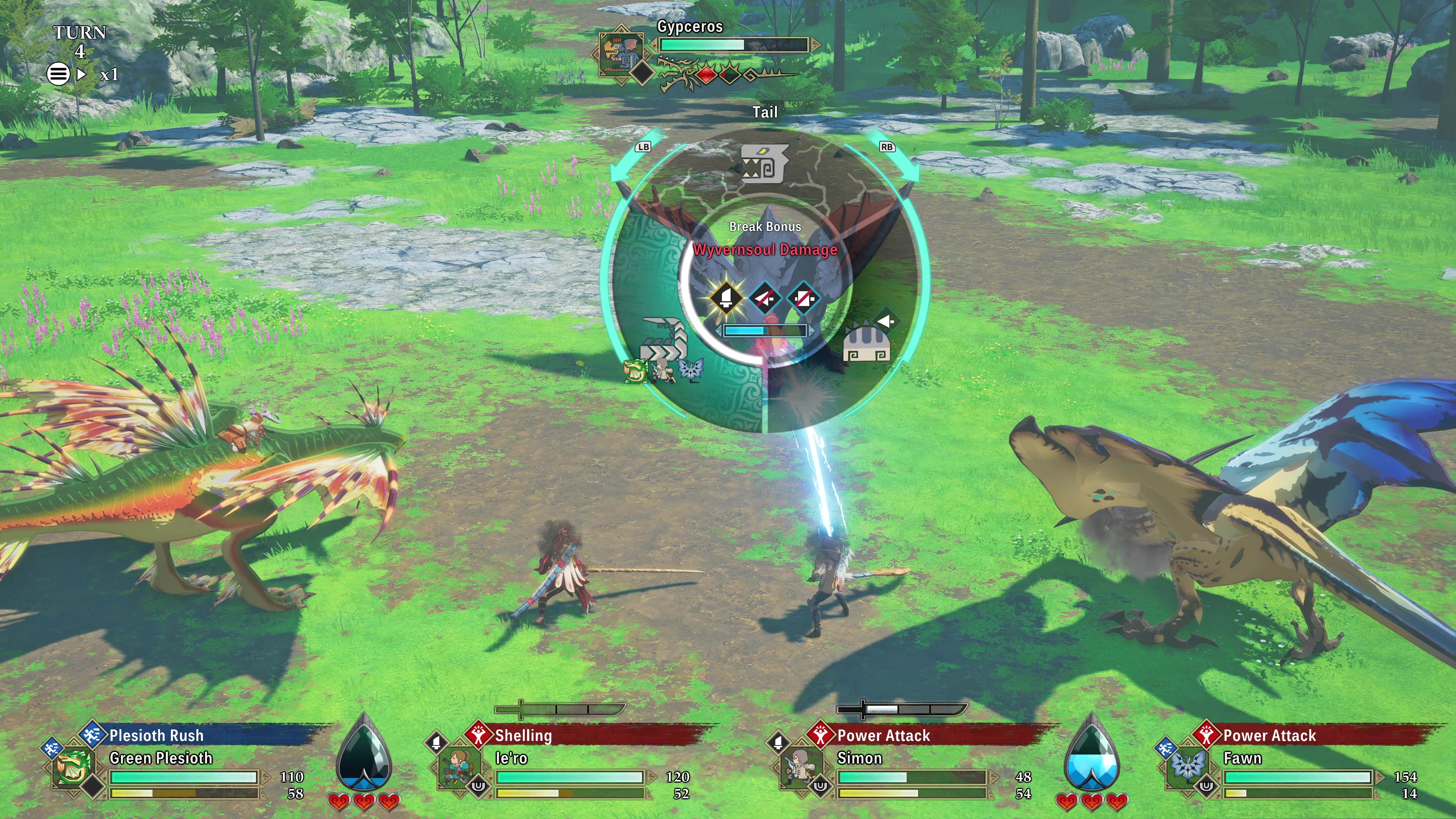 Personally taken in-game screenshot of the player targeting an enemy body part in Monster Hunter Stories 3: Twisted Reflection.