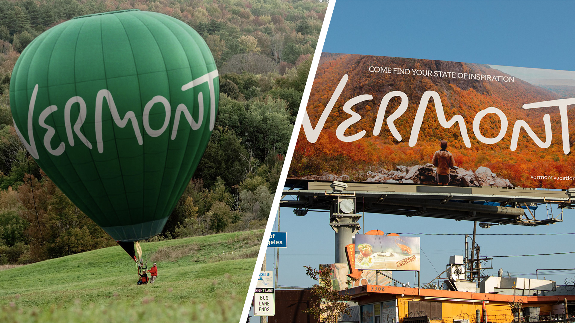 The shape of the letters was inspired by the state's attractions.