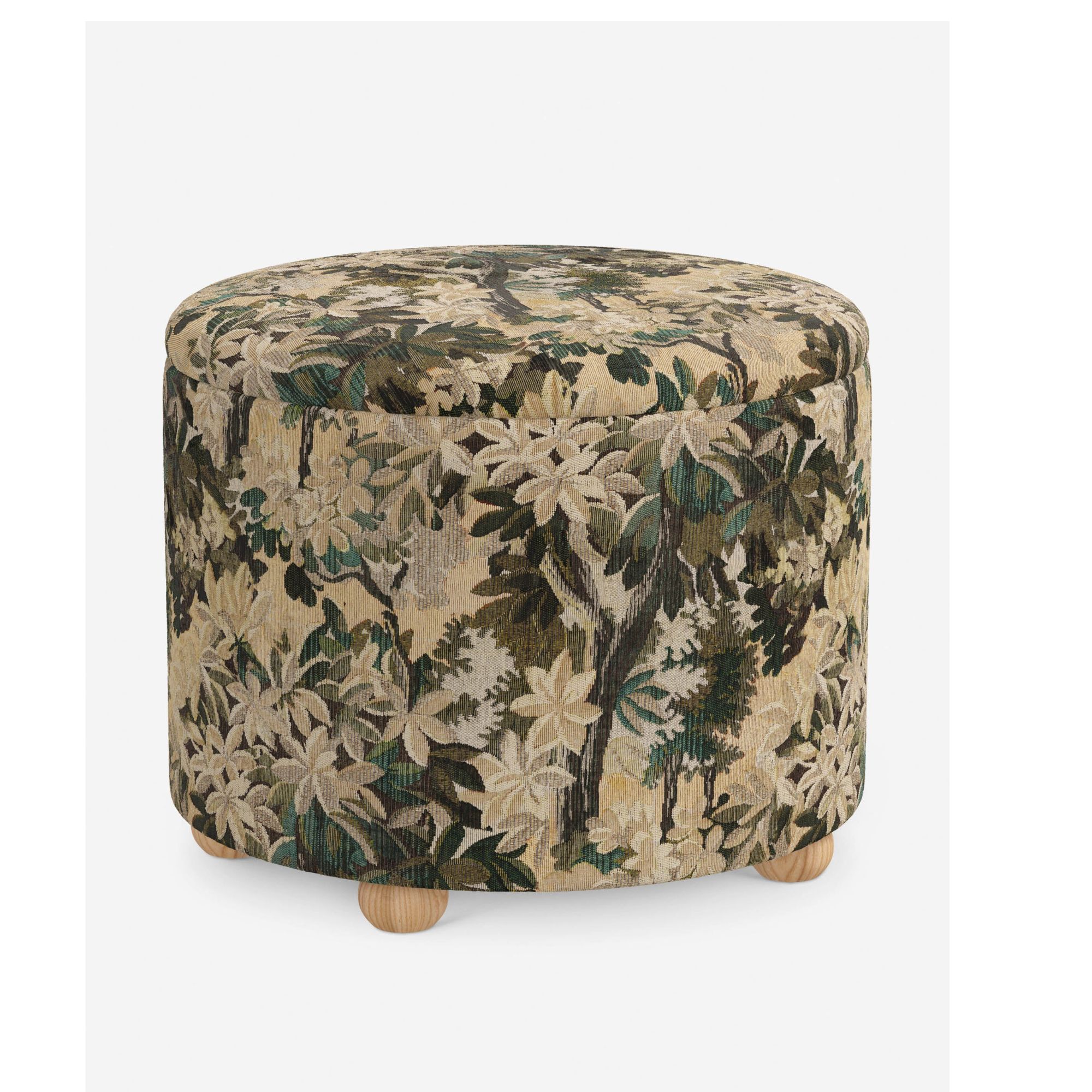 green and white tapestry leaf print ottoman