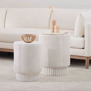 Ridged cylindrical vertical West Elm White Side Tables