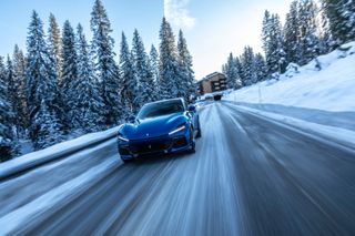Ferrari Purosangue on snowy road