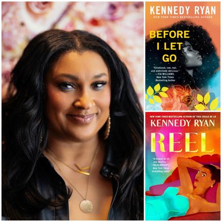 author kennedy ryan's headshot opposite the book covers of before i let go and reel