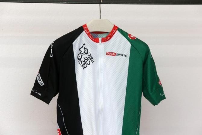 The intermediate sprints jersey at the Dubai Tour is red, white, green and black, like the UAE flag