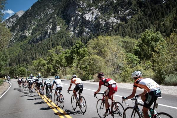 The lead group heads up to Snowbird.
