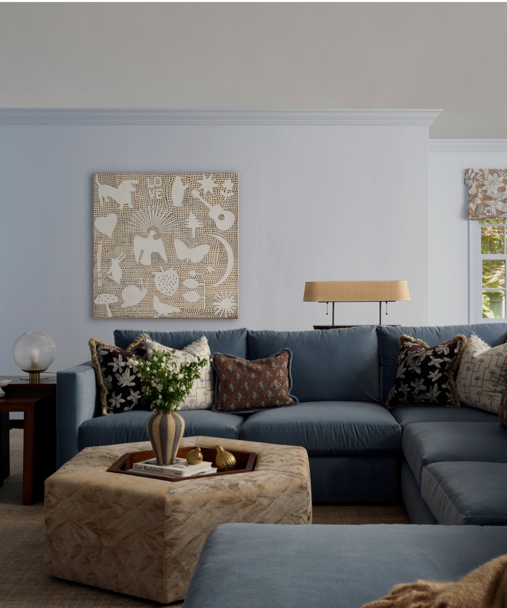 Blue living room with blue sofa