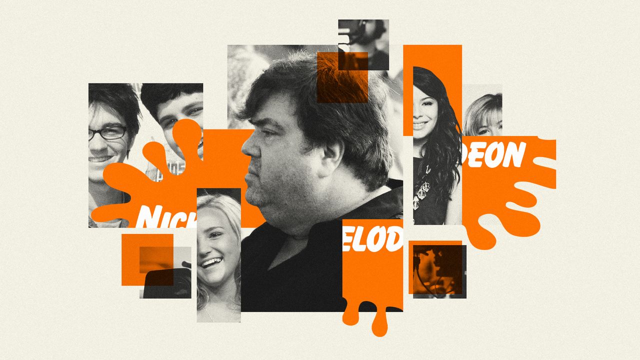 Photo composite of TV producer Dan Schneider and cast members of Drake And Josh, iCarly and Zoey 101