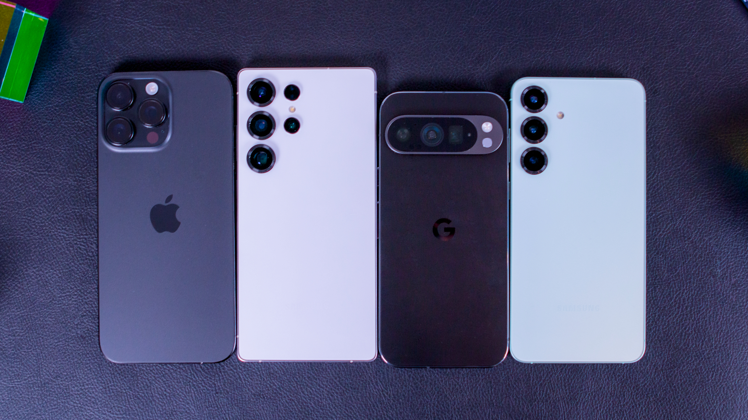 Back comparison of the Galaxy S25 Ultra, iPhone 16 Pro Max, Pixel 9 Pro, and Galaxy S25 Plus