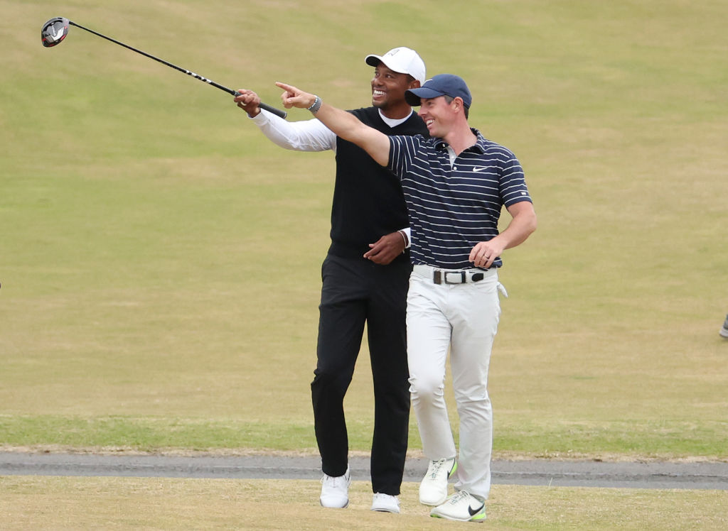 Tiger Woods of The United States and Rory McIlroy of Northern Ireland