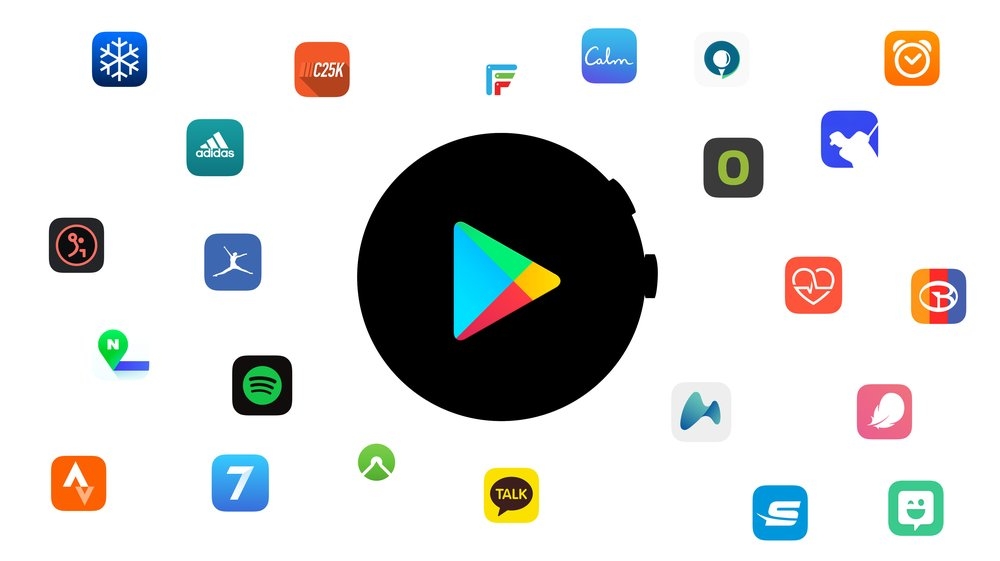 Logotipos para vários aplicativos disponíveis no Wear OS 3
