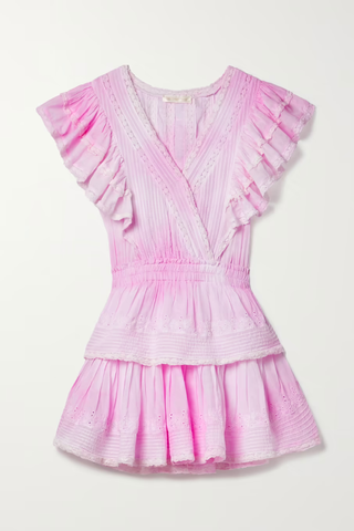Taylor Swift Eras Tour | LOVESHACKFANCY Gwen Ruffled Lace-Trimmed Tie-Dyed Broderie Anglaise Cotton Mini Dress