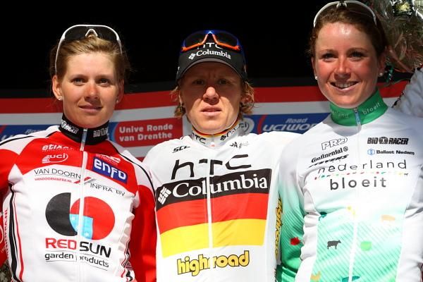 The Drentse 8 van Dwingeloo podium - Emma Johansson (Redsun Cycling Team), Ina Yoko Teutenberg (HTC - Columbia Women) and Annemiek Van Vleuten (Nederland Bloeit).