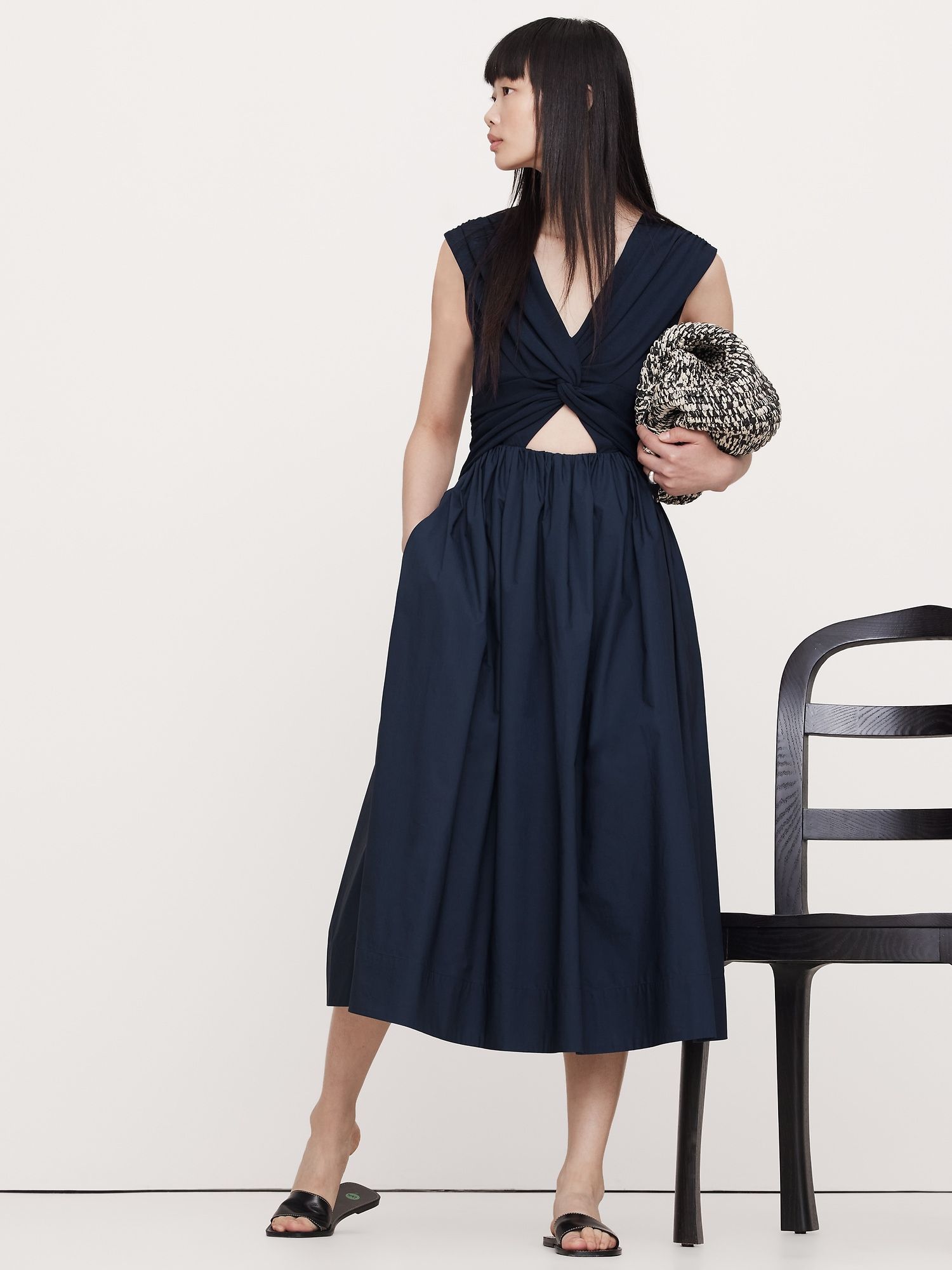 Mixed-Media Cut-Out Midi Dress