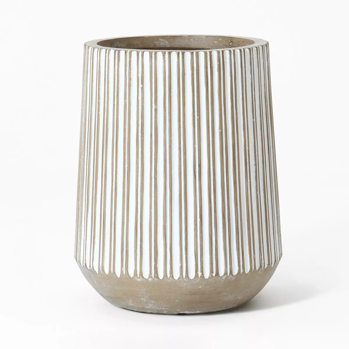 Luxenhome 16.1" H Handmade Mgo Tall Planter, Indoor Outdoor Plant Pot With Drainage Hole, Modern Striped Flower Pots for Plants