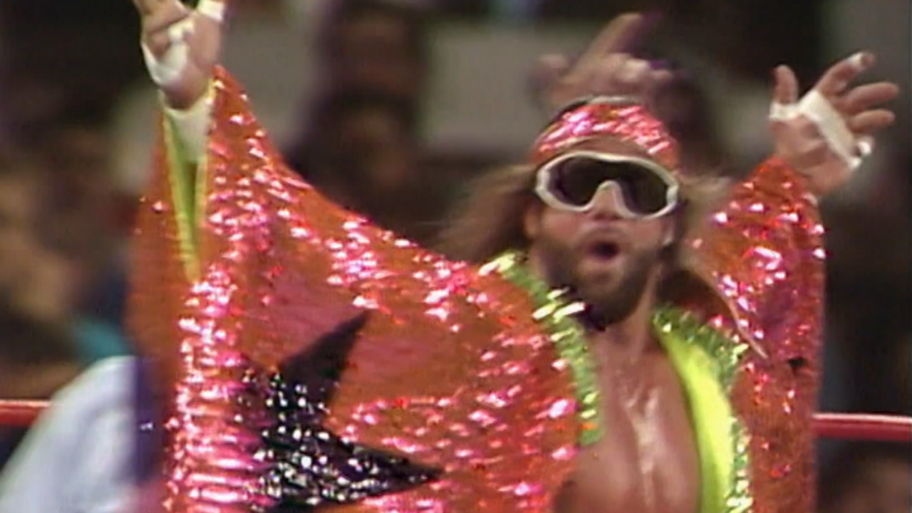 Macho Man in his robe at WrestleMania 5.