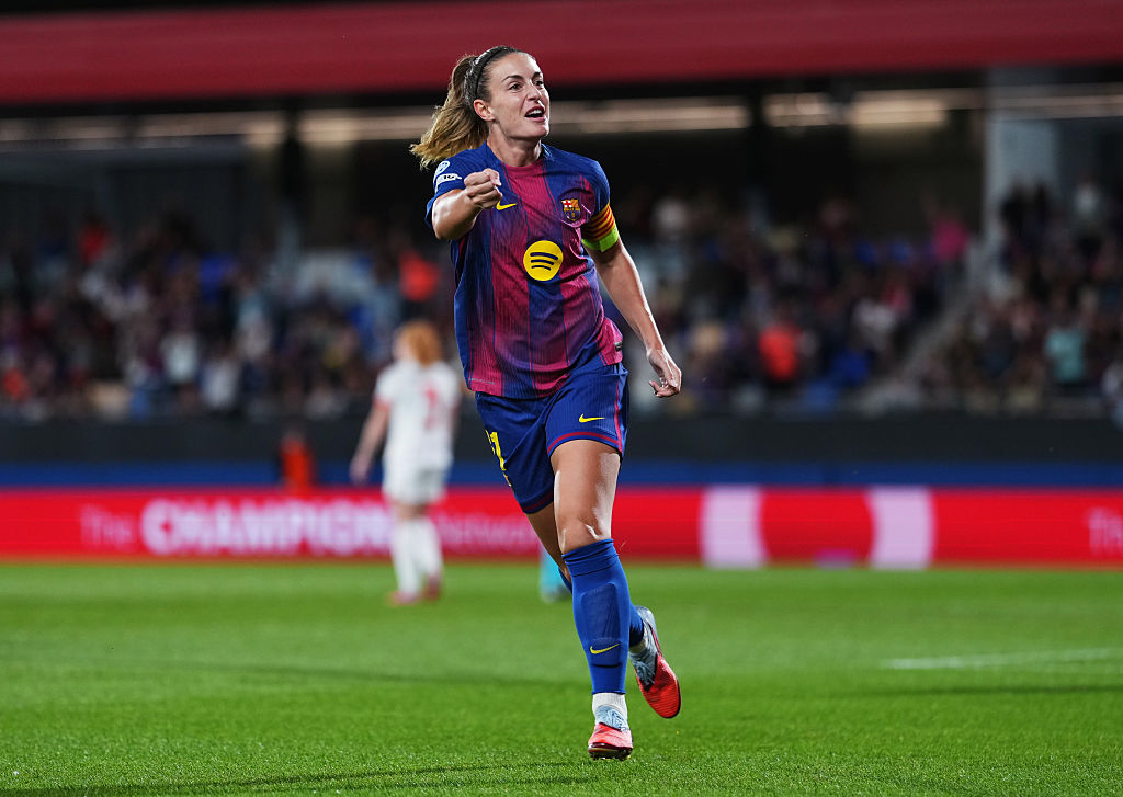 Alexia Putellas of FC Barcelona celebrates scoring her team&#039;s first goal during the UEFA Women&#039;s Champions League 2025/26 league phase match between FC Barcelona and FC Bayern M&amp;uuml;nchen at on October 07, 2025 in Barcelona, Spain.