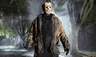 Jason Voorhees wearing his iconic hockey mask and brandishing a machete