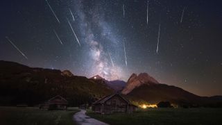 The 2018 Perseid meteor shower seen over Garmisch-Partenkirchen in the Alps. 