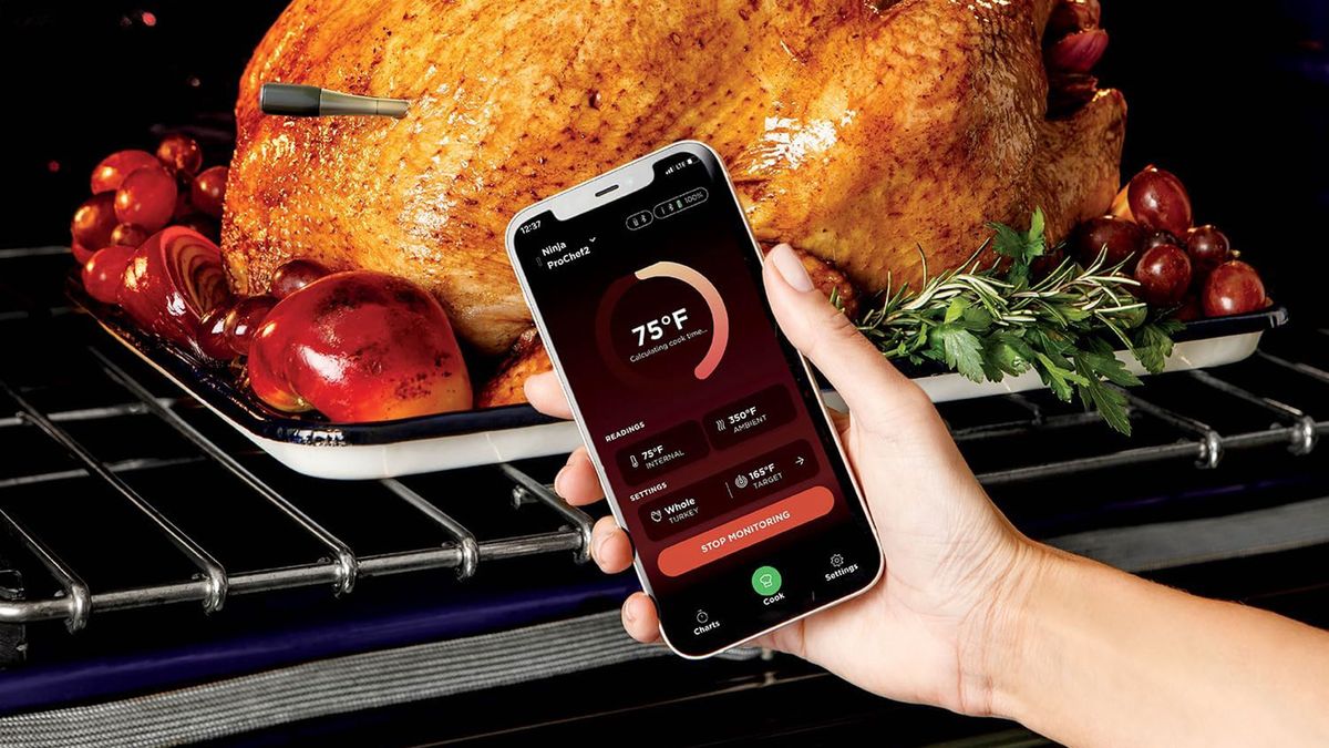 Ninja ProChef app with wireless thermometer in a turkey