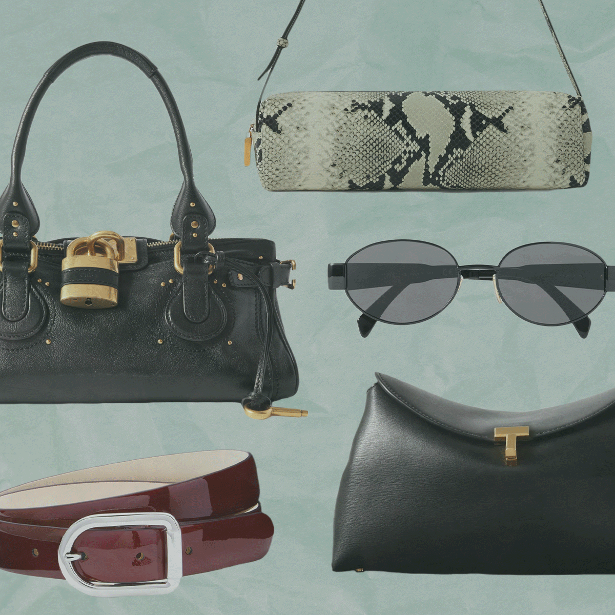 A collage of NET-A-PORTER accessories. 