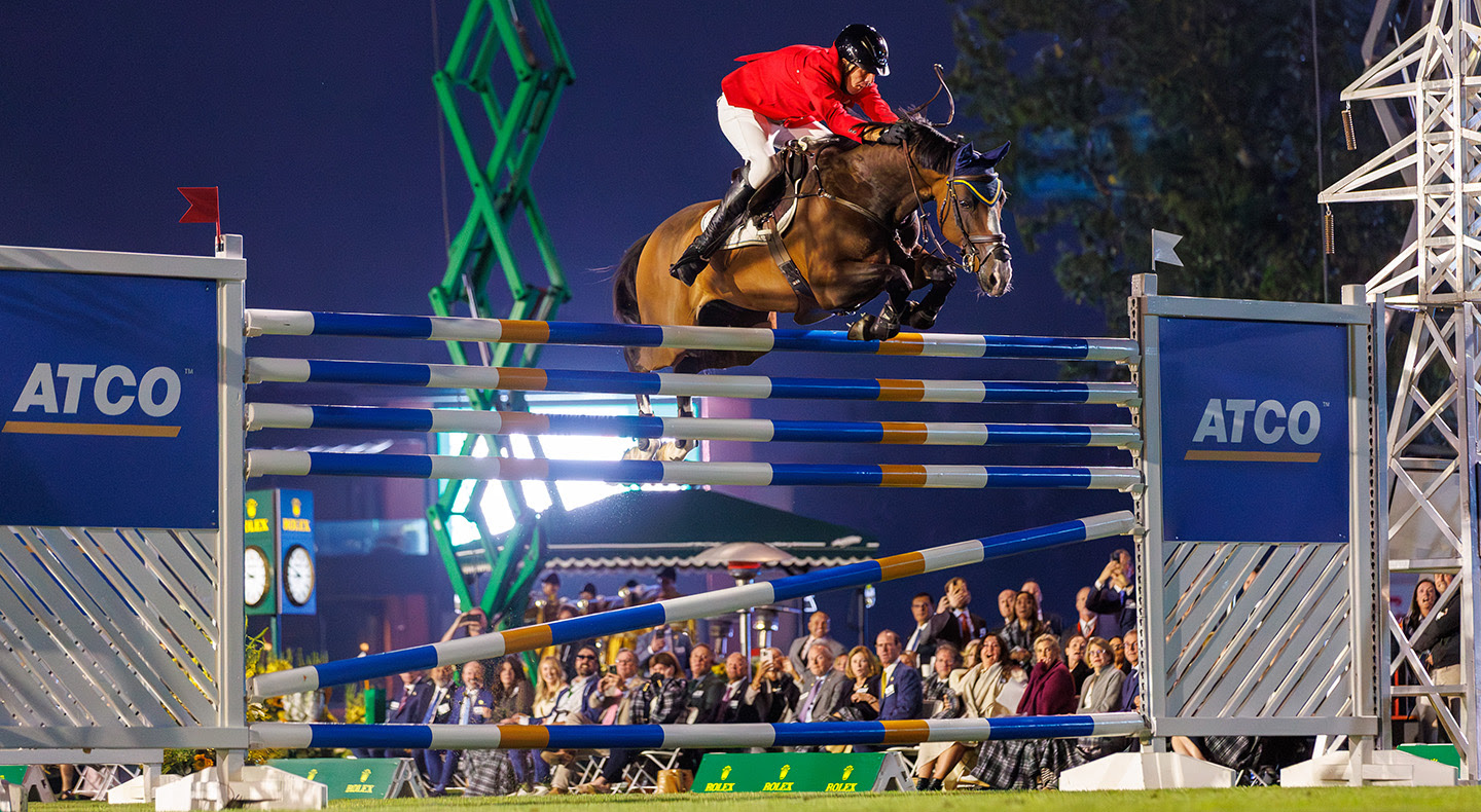 Vaclav Stanek and Quintin also clear 2.13m to share the spoils with Joe Stockdale in the ATCO Electric Six Bar at Spruce Meadows, Canada.
