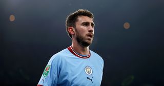 Tottenham Hotspur target Aymeric Laporte of Manchester City in action during the Carabao Cup Fourth Round match between Manchester City and Liverpool at Etihad Stadium on December 22, 2022 in Manchester, England.