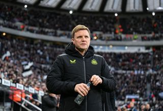 Newcastle United Head Coach Eddie Howe looks on during the Premier League match between Newcastle United and Chelsea FC at St. James Park on November 25, 2023 in Newcastle upon Tyne, England