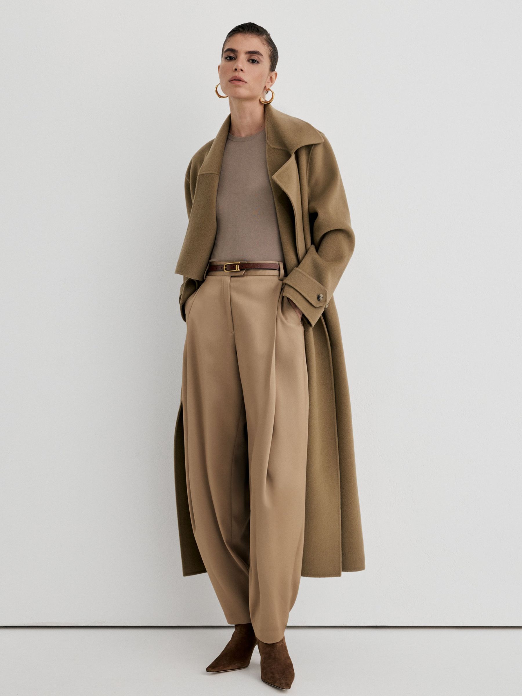 Atelier Satin Barrel-Leg Trousers in Taupe - Size 6
