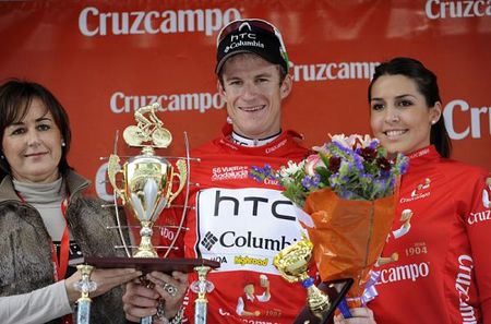 Overall race leader Michael Rogers (HTC - Columbia) on the podium.