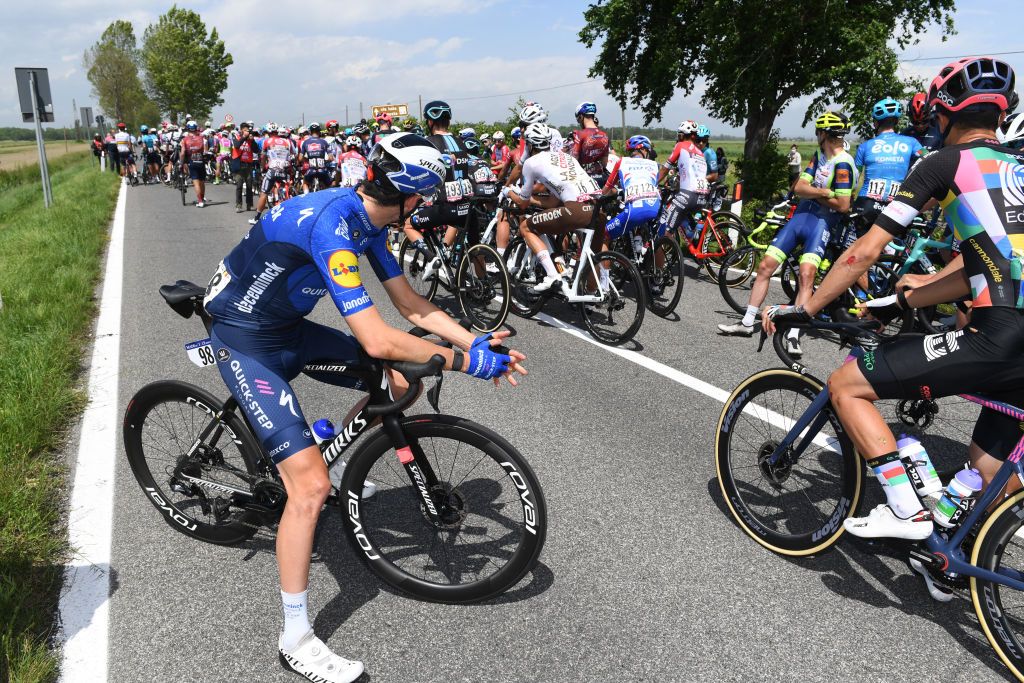 GORIZIA ITALY MAY 23 Pieter Serry of Belgium and Team Deceuninck QuickStep during the 104th Giro dItalia 2021 Stage 15 a 147km stage from Grado to Gorizia Race stopped due to Crash UCIworldtour girodiitalia Giro on May 23 2021 in Gorizia Italy Photo by Tim de WaeleGetty Images