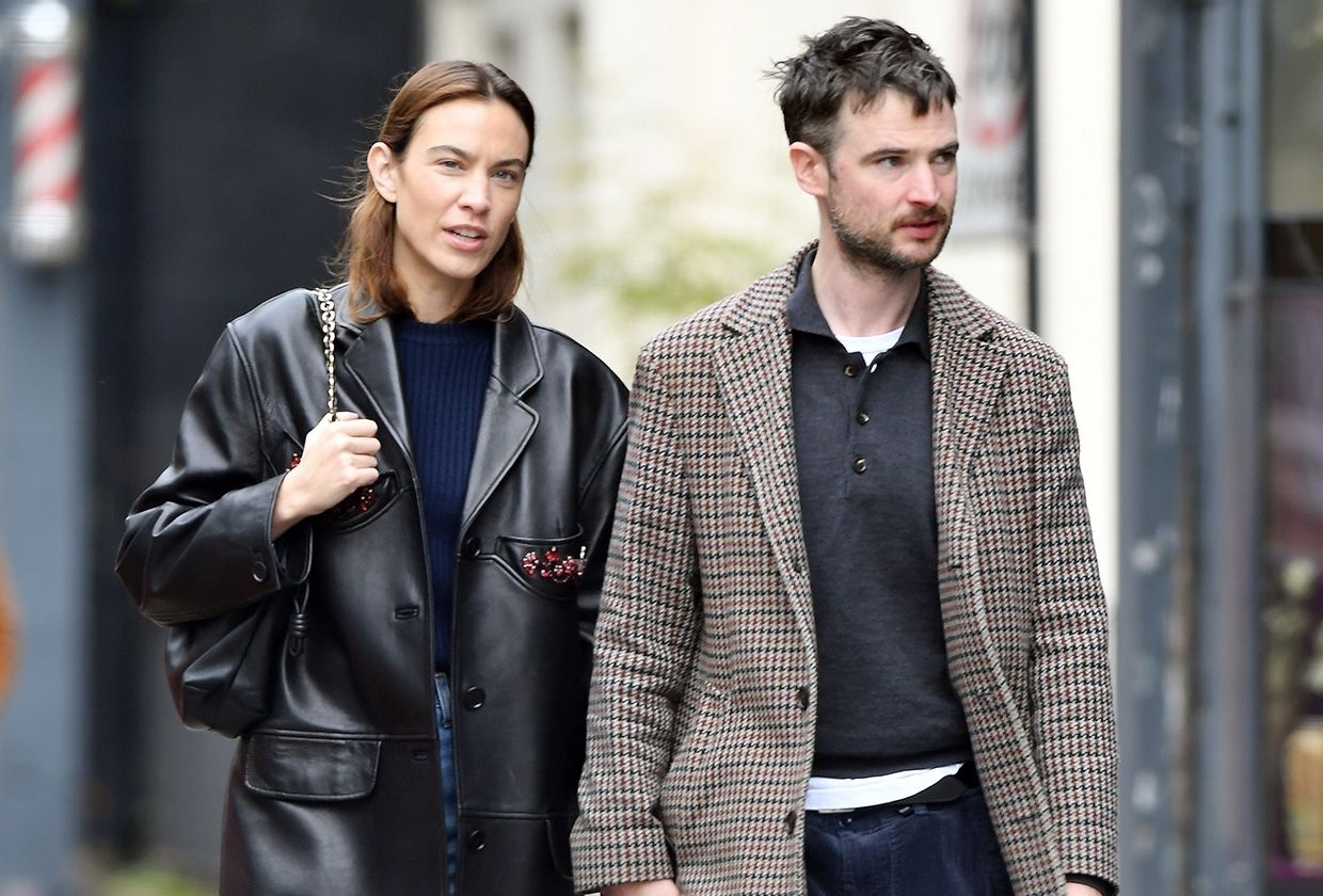 Alexa Chung wearing patent-leather ballet flats in London.