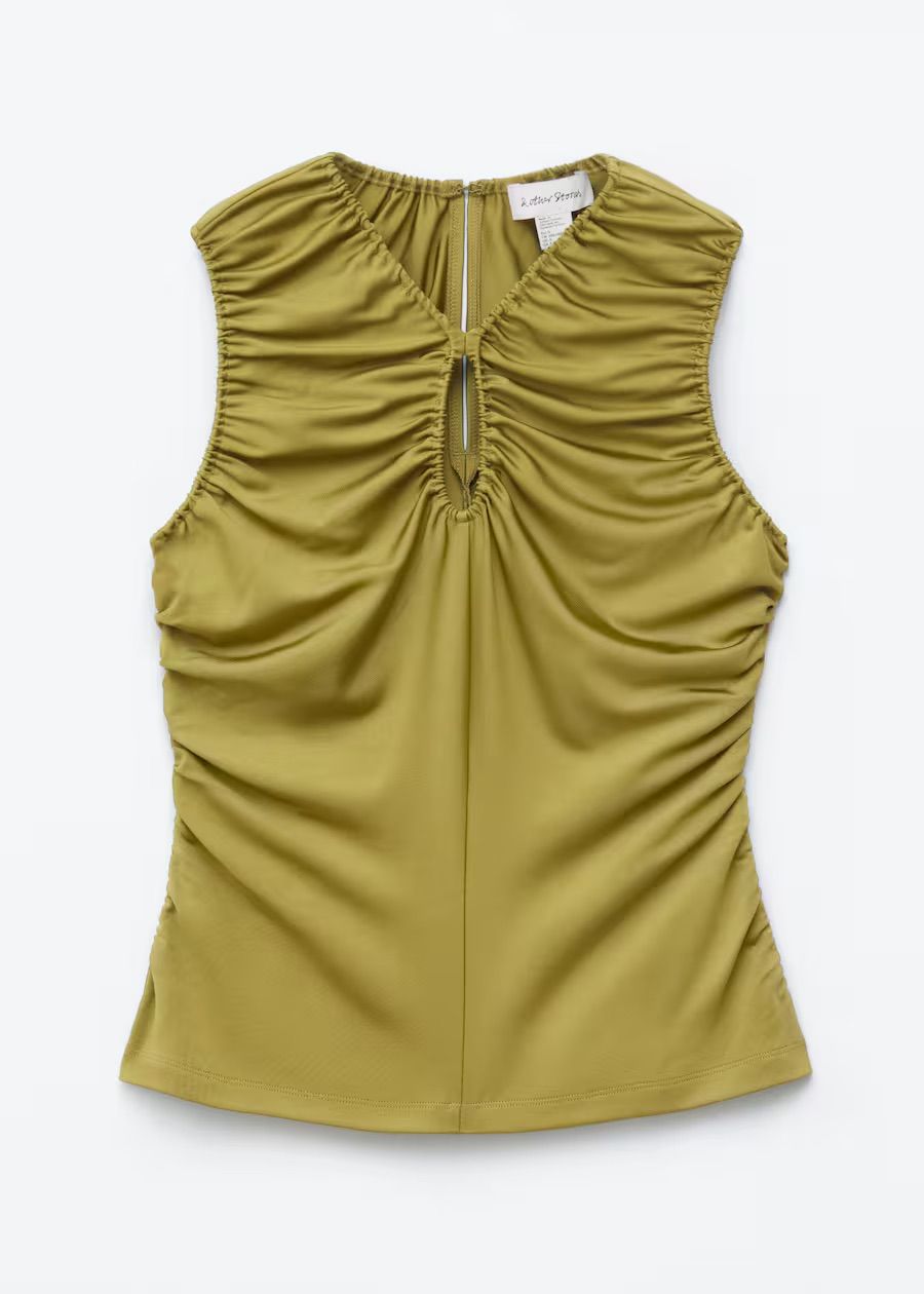 Ruched Keyhole-Neck Top
