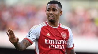 LONDON, ENGLAND - OCTOBER 08: Gabriel Jesus of Arsenal during the Premier League match between Arsenal FC and Manchester City at Emirates Stadium on October 08, 2023 in London, England. (Photo by Stuart MacFarlane/Arsenal FC via Getty Images)