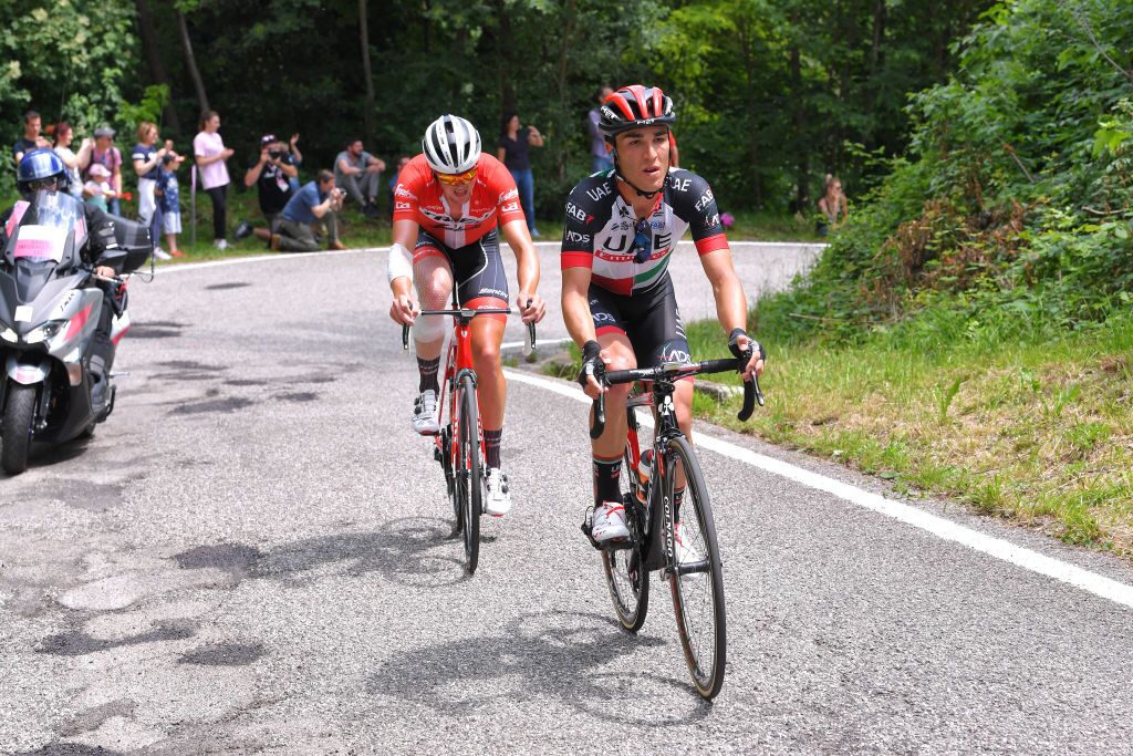 Valerio Conti and Mads Pedersen in the breakaway