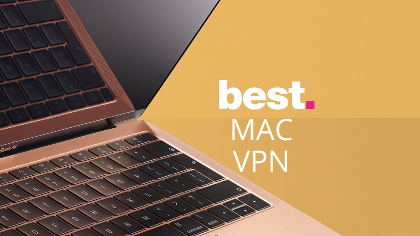 A Mac on a yellow background with &quot;best Mac VPN&quot; overlaid