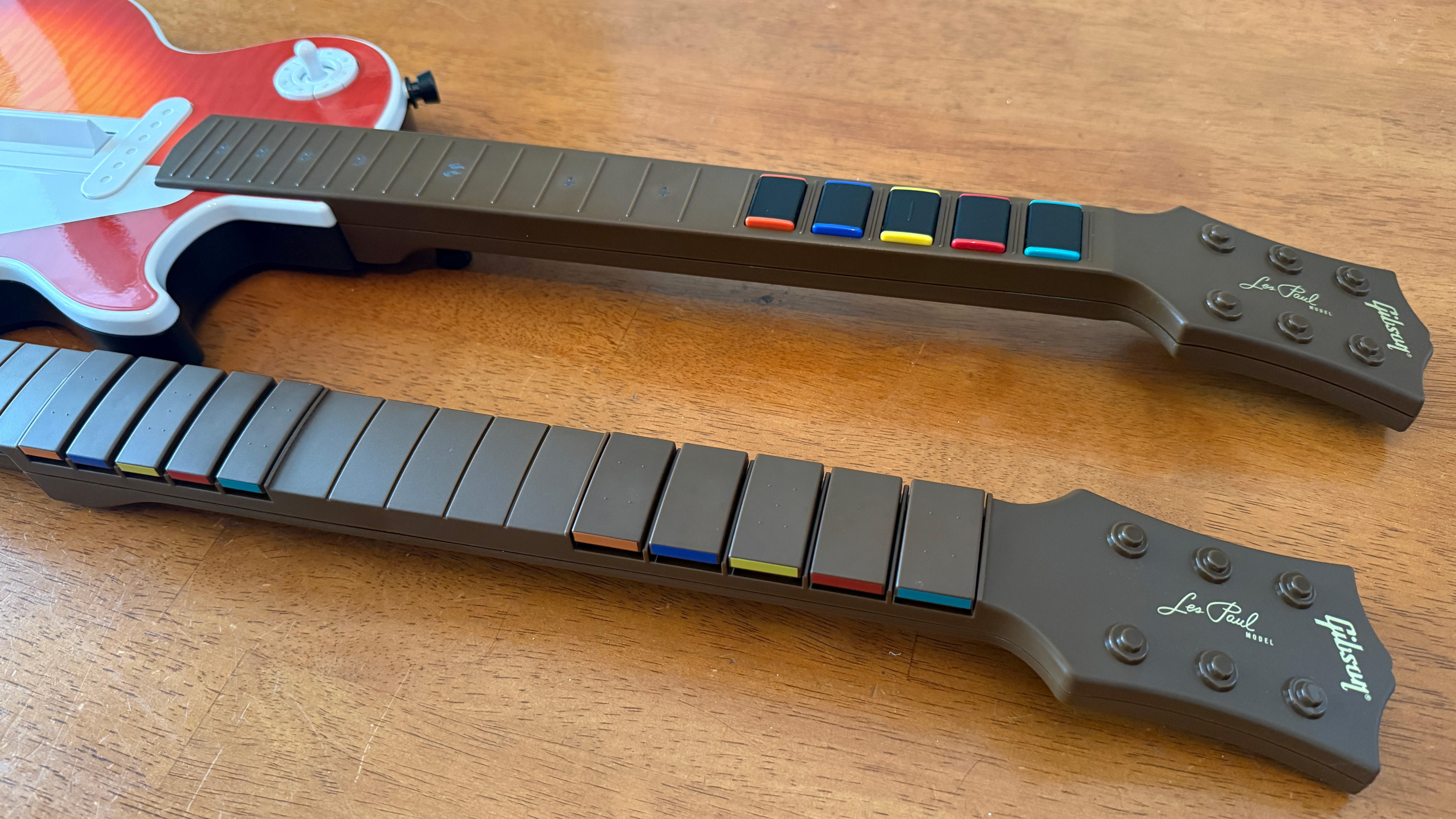 The OG and Solo Fret Necks of the CRKD Gibson Les Paul Pro Edition Guitar side by side